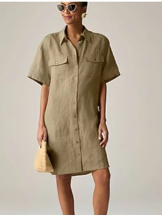 J. Crew Dresses & Skirts - J. Crew olive linen short sleeved shirtdress, XS, NWT!